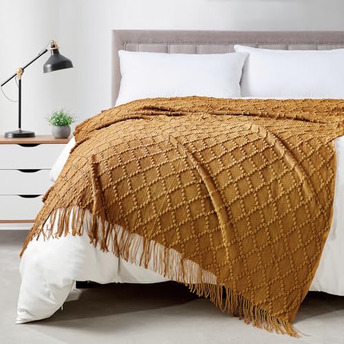 Almond Throw Blanket 50 x70 Inch Jacquard Throw Knitted Blanket (Jacquard-almond / 50"x70")