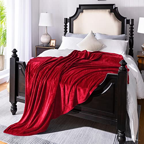 Red Fleece Plush Throw Blanket 90"x90"for Couch Sofa Fuzzy Cozy Flannel (Red / Queen(90"×90"))