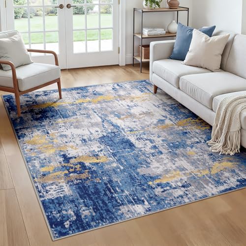 Washable Square 6'x6' Area Rug for Living Room Blue Gold (Blue/Gold / 6' x 6' (Square))