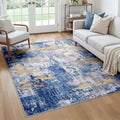 Washable Square 6'x6' Area Rug for Living Room Blue Gold (Blue/Gold / 6' x 6' (Square))