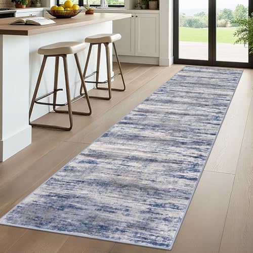 Modern Abstract Washable Rug Runner 2.6x10 Hallway Rug Runner Non (Blue-grey / 2'8" x 10' (Runner))