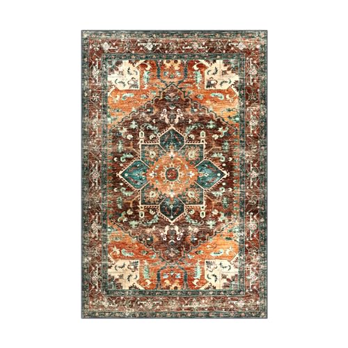Area Rug 5x7 Non (5' x 7' / Rust/Dull Teal)