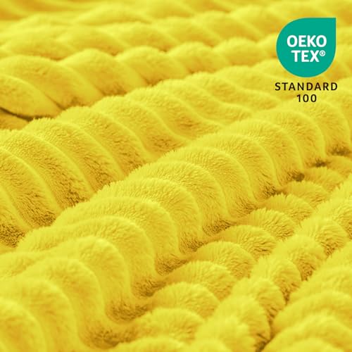 3D Ribbed Jacquard Yellow Fleece Twin Blanket for Bed (Yellow / Twin(60"x80"))