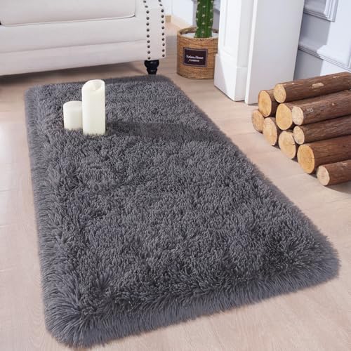 Soft Runner Rugs for Bedroom Living Room Plush Fluffy Rug 2x4 (Coal Grey / 2' x 4' (Runner))