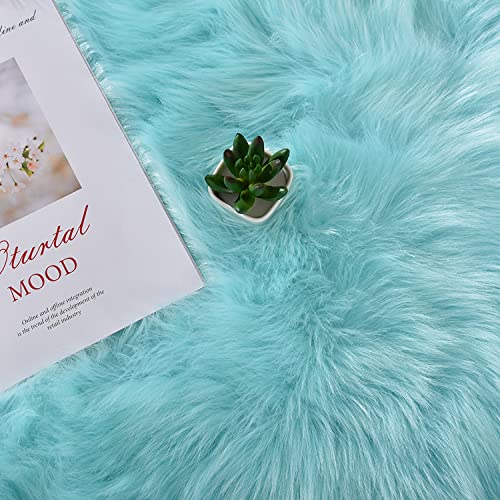 Light Blue Area 8x10 Faux Sheepskin Fur Rug Teal Rugs for Living Room Bedroom Throw Fuzzy Rug Shaggy Rugs Cute Luxury Home Decor (8' x 10' (Rectangular) / Light Blue)