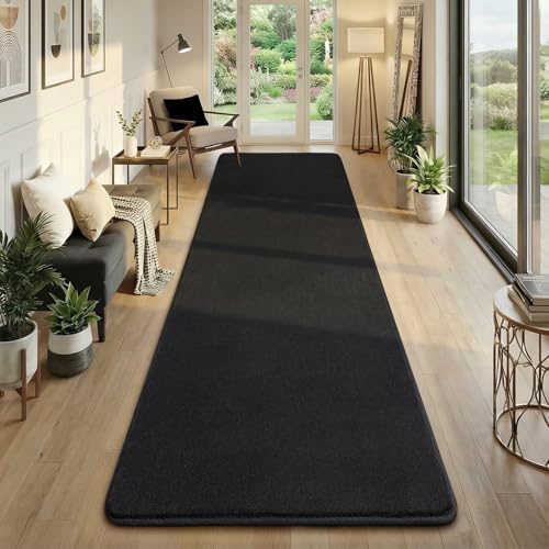 Modern Soft Hallway Runner Rug (3' x 10' (Runner) / Black)