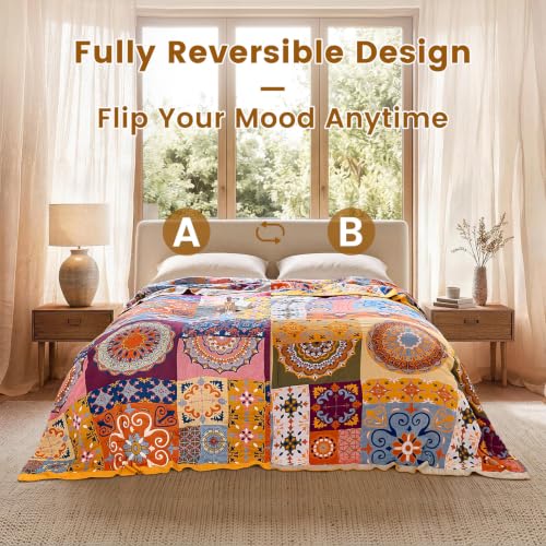 Boho Throw Blanket 60"x80" Fall Cotton Roman Blanket for Couch (Roman Fret / 60"x80")