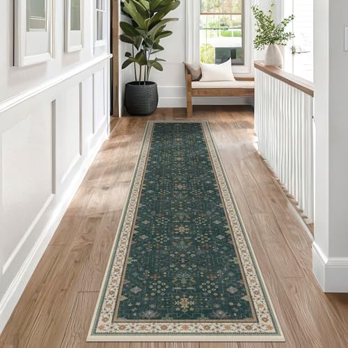 Vintage Dark Green 2x10 Hallway Runner Rug (2' x 10' (Runner) / Dark Green)