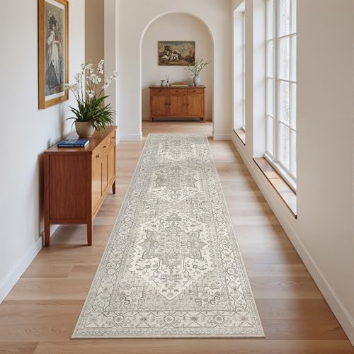 Kitchen Runner Rug 2x7 with Rubber Backing Non Slip (Beige/Brown / 2' x 7' (Runner))