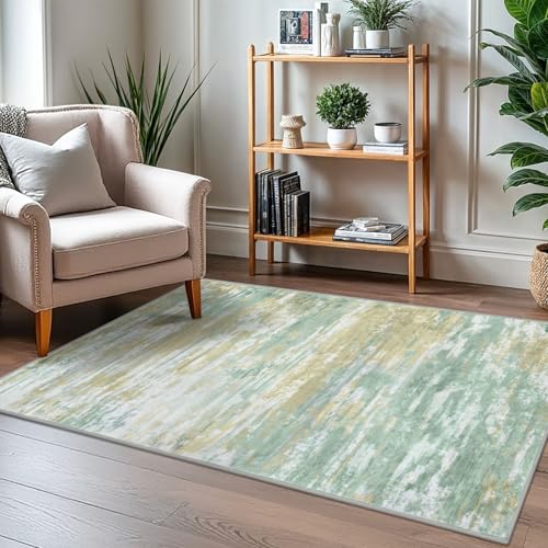 Modern Abstract 3x5 Area Rug Washable Bedroom Rug Light Green Yellow (Light Green Yellow / 3' x 5' (Rectangular))