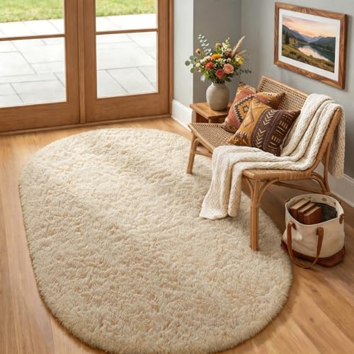4x6 Oval Beige Rugs for Bedroom Living Room (Beige / 4' x 6' (Oval))