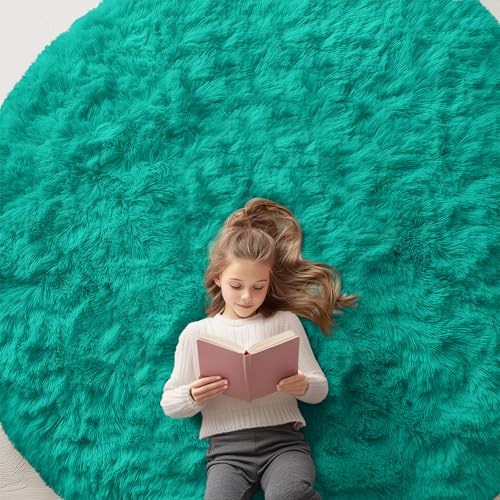 Teal Green Round Rugs for Bedroom (7 Ft Round / Teal Green)