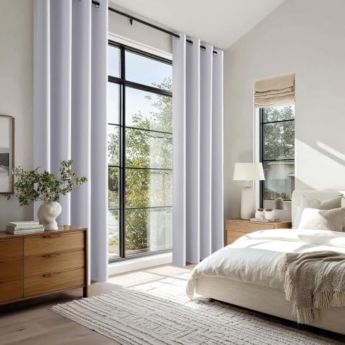 Greyish White Blackout Bedroom Curtains 84 Inch Long Light Blocking (Greyish White / 42"W x 84"L (Pack of 2))