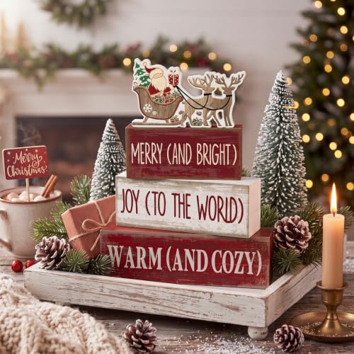 4 Pcs Christmas Table Decoration for Home Wooden Santa Sleigh Signs (Santa Claus Gifts)
