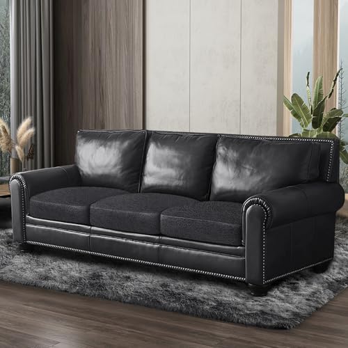 Leather Look Couch Cushion Covers Sofa Seat Slipcovers Sets Couches Furniture Protector for Sectional Armchair Loveseat Pets Kids Stretch Spandex Fabric (3 Cushion Sofa / 05 Dark Grey)