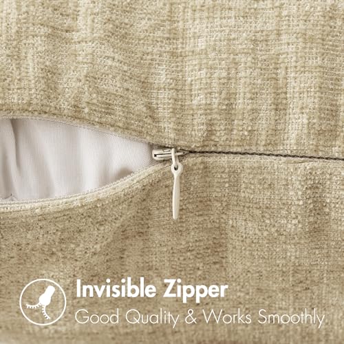 Soft Chenille Throw Pillow Covers Beige 20x20 Inch Pack of 2 (20" x 20" (Pack of 2) / Beige)