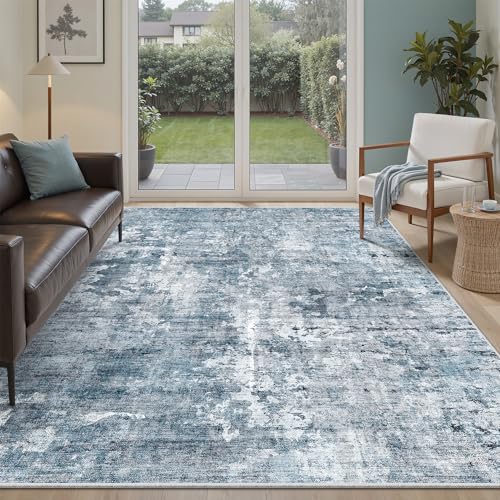 Abstract Rug 5x7 Washable Area Rugs for Living Room (Blue/Grey / 5' x 7' (Rectangular))