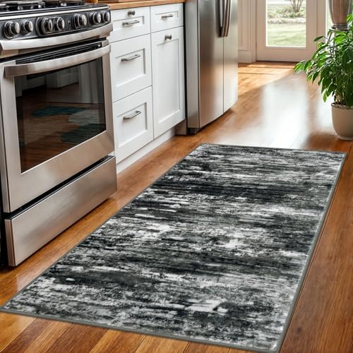 Modern Abstract 3x5 Large Entryway Rug Non (Black White Grey Green / 3' x 5' (Rectangular))