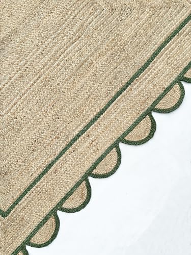 Scallop Pattern Jute Bohemian Area Rug (8'x10' (Rectangular) / Green)