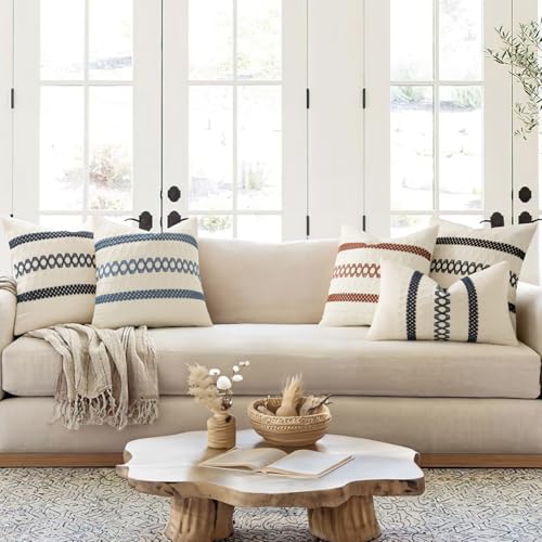Set of 2 Coastal Blue Boho Decorative Pillow Covers 20x20 Inch (20" x 20" (Pack of 2) / Blue)