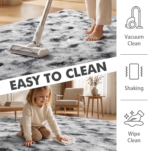 5x7 Ft Large Shag Rugs for Bedroom Living Room Decor for Men Boys (Bd Black White 4sm11 / 5' X 7' (Rectangular))