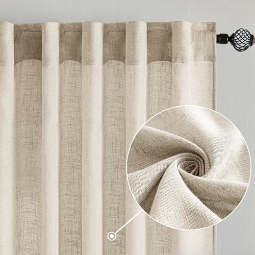 Beige Linen Curtains 52x54 Inch Length for Bedroom and Living Room (52"W x 54"L (Pack of 2) / Beige)