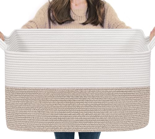 75L Extra Large Woven Blanket Basket (Light Brown / 22"L x 17"W x 12"H)