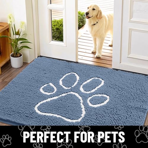 Dog Door Mat for Muddy Paws (30"X20" / Airy Blue and White)