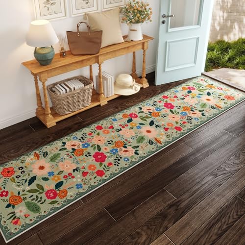 Runner Rug 2'7"x12' Washable (Green / 2'7" x 12' (Rectangular))