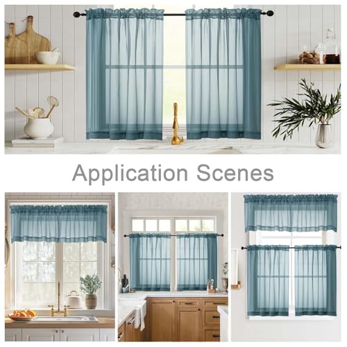 Kitchen Curtains 24 Inch Length Tier 2 Pieces (Dusty Blue / 42"W x 24"L (Pack of 2))