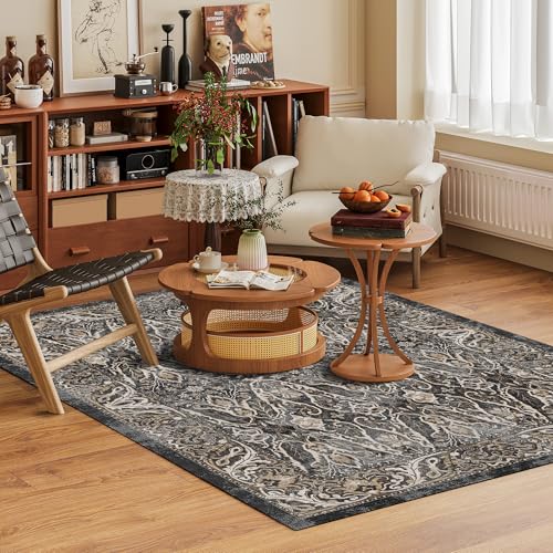 Washable Area Rug 3' x 5 ' Vintage Traditional Persian Mat (Ebony and Taupe / 3' x 5' (Rectangular))