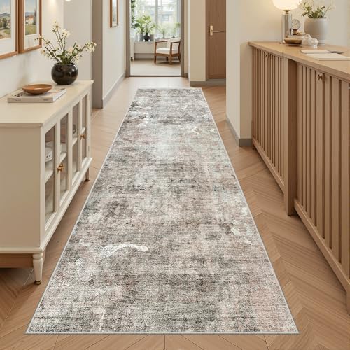 Runner Rug 2'6"x8' Kitchen Hallway Runners Abstract Pink (Pink/Grey / 2'6" x 8' (Runner))