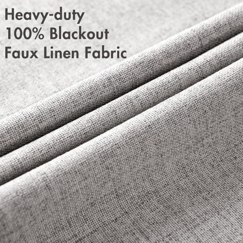 100% Blackout Linen Curtains for Bedroom 52x63 Inches Light Gray (Light Gray / 52"W x 63"L (Pack of 2))