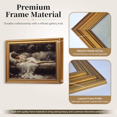 Tired Victorian Woman Vintage Gold Framed Wall Art 12x16 inch (31-Reclining lady / 12x16)