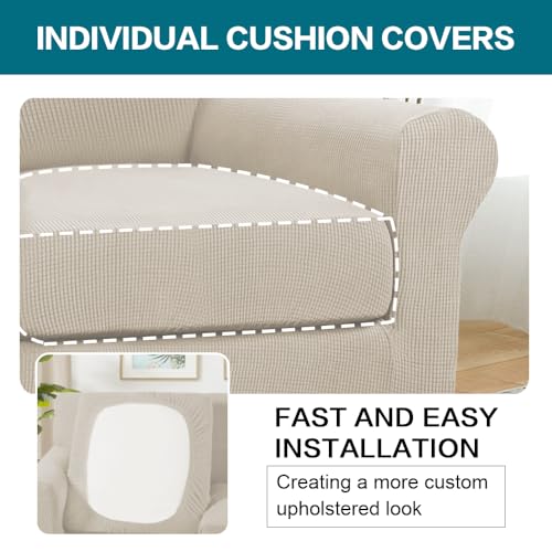 2 Piece Chair Covers Armchair Slipcovers for Living Room Armchair Sofa Cover with Individual Cushion Covers Feature Jacquard Fabric (Armchair (1 Cushion) / Island Fossi)