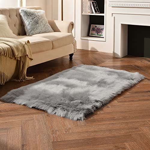 Grey Faux Sheepskin Fur Rug 3x5 ft (Grey / 3' x 5' (Rectangular))