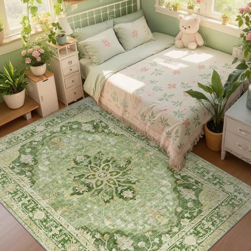Washable Area Rug (Green/Yellow / 6' x 9' (Rectangular))