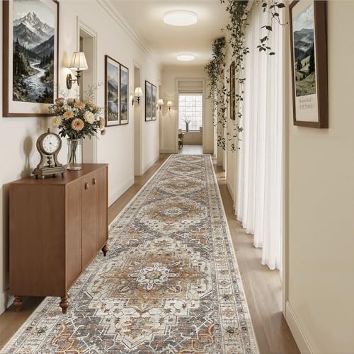 Hallway Runner Rug 3x18 Washable Kitchen Runners 18ft (Turmeric/Grey / 3' x 18' (Runner))