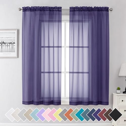 Purple Sheer Curtains 63 Inch Length 2 Panels Set (40"W x 63"L (Pack of 2) / Purple)