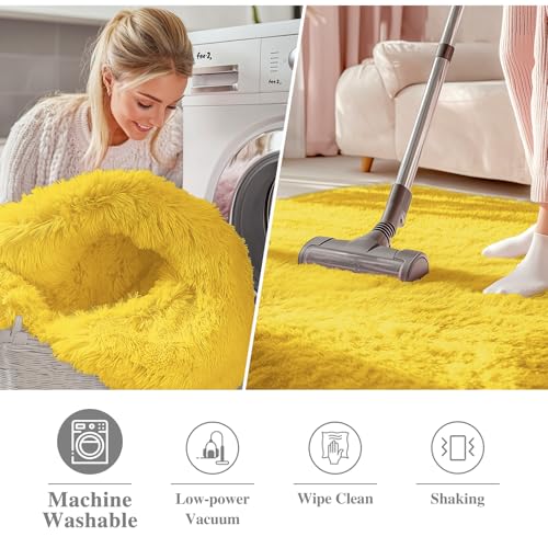 Yellow Round Rugs for Bedroom (7 Ft Round / Yellow)