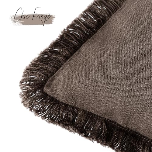 Decorative Linen Fringe Throw Pillow Covers 16×16 Reddish Brown (16" x 16" (Pack of 2) / Reddish Brown)