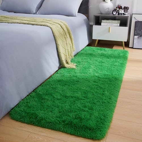 Shag Fluffy Runner Rug for Bedroom Girls Living Room (2' x 6' (Runner) / Green)