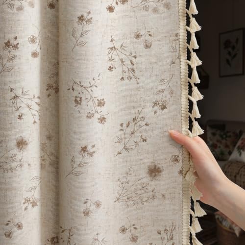 Boho Floral 100% Blackout Curtains 84 Inch 2 Panels Beige (Blackout Beige / 52"W x 84"L (Pack of 2))