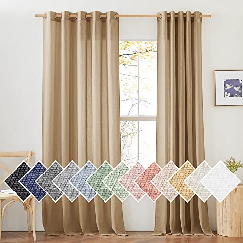 Sheer Linen Curtains for Sliding Glass Door (70"W x 84"L (Pack of 2) / Camel)
