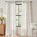 Floral Linen Curtains for Living Room 96 Inch Length Green Flower Curtain Rod Pocket Back Tab Farmhouse Curtains with Printed Floral Bedroom Window Curtain Set (Penny Green on Ecru / 50"W x 96"L (Pack of 2))