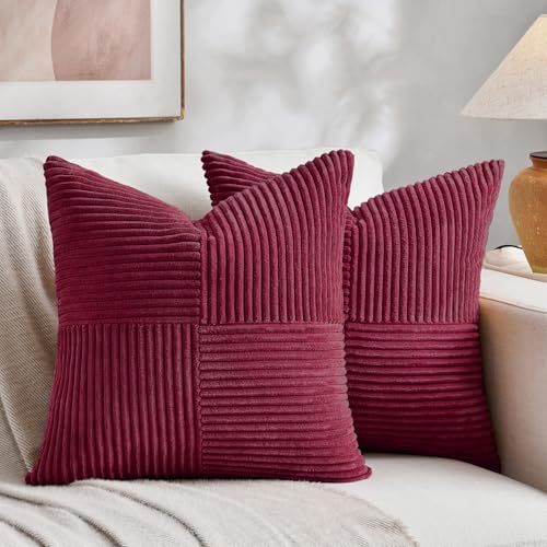 2 Packs Burgundy Red Decorative Throw Pillow Covers 20x20 Inch for Living Room Couch Bed Sofa (Burgundy / 20" x 20" (Pack of 2))