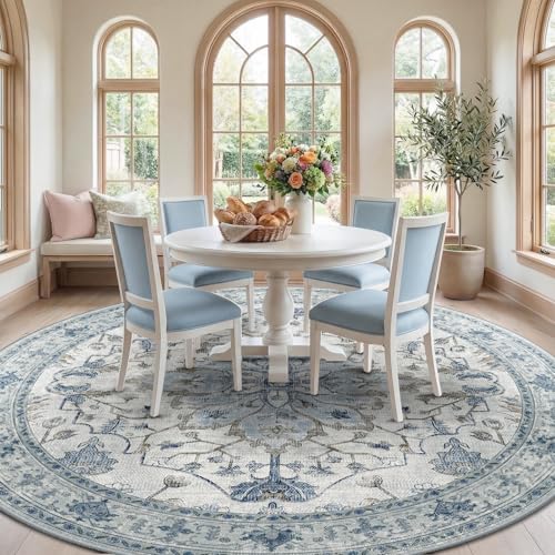 Washable Area Rug (Blue/White/Gray / 8' (Round))