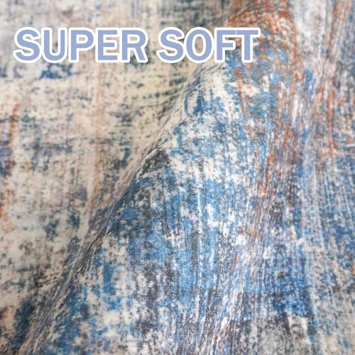 Abstract Area Rug 4x6 Ft Washable Rugs for Entryway Indoor (Blue/Rust/White / 4' x 6' (Rectangular))