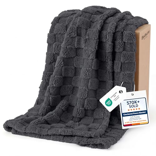 Checkered Soft Cozy Throw Blanket for Couch (Dark Grey / Throw (50" X 60"))