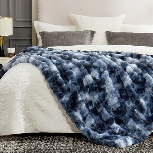 Faux Fur Throw Blanket for Couch (Tie-dye Blue / Throw(50" x 60"))